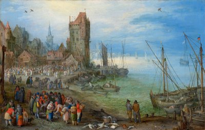 魚市場のある港の風景 作： Jan Brueghel the Elder