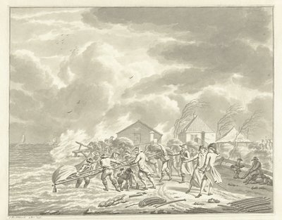 アムステルダム近郊のディーマーゼーダイク川の洪水、1776 年 作： Jan Bulthuis (signed by artist)