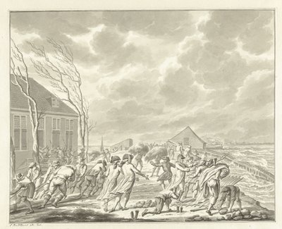 アムステルダム近郊のディーマーゼーダイク川の洪水、1776 年 作： Jan Bulthuis (signed by artist)