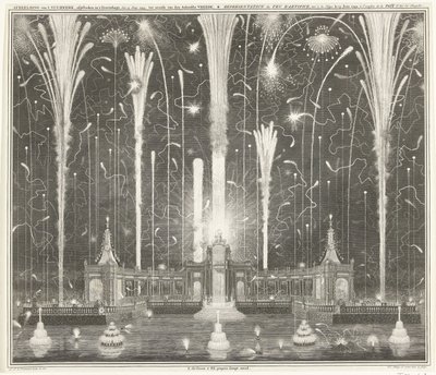 アーヘンの平和のためのハーグの花火、1749年 1749 年 6 月 13 日、ハーグで打ち上げられた花火のイメージ、デン アーケンシェ ヴリード / Representation du feu d