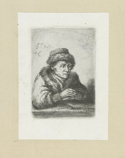Volwassen man aan een tafel, in bontmantel The Compleat Work of Etchings by John Chalon / Oeuvre Complette des Eaux Fortes par Jean Chalon (シリーズ名) 作： Jan Chalon