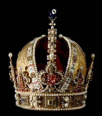 神聖ローマ帝国皇帝ロドルフ2世ハプスブルク家の王冠（1552-1612年）。金細工師ヤン・ヴェルメイエン（1559-1606）によるもの 1602年 ウィーン美術史博物館 - 神聖ローマ帝国皇帝ハプスブルク家ルドルフ2世（1552-1612）の王冠。おそらく 作： Jan Cornelisz Vermeyen