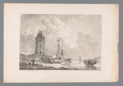 タワーのある海岸の風景 Wijlen den Wel-Ed のコレクションからのオランダの巨匠による絵画。 生まれ J.A. ヴァン・ダム（シリーズタイトル） 作： Jan Dam Steuerwald (possibly)