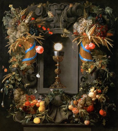 果実の花輪の中の聖体 - Jan Davidsz. de Heem (1606-1684).油彩・キャンバス 作： Jan Davidsz de Heem