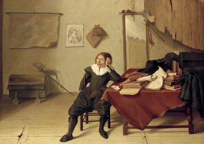 テーブルに座った男の部屋のインテリア、17世紀 作： Jan Davidsz de Heem