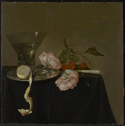グラス、果物とバラのある静物、1632-34年頃 作： Jan Davidsz de Heem