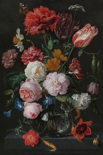 ガラス花瓶の花のある静物 作： Jan Davidsz de Heem
