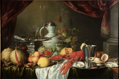 ロブスターと銀のカップのある静物 作： Jan Davidsz. de Heem