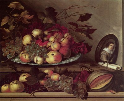 果物のある静物と自画像 作： Jan Davidsz. de Heem