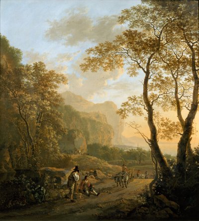 休憩中の旅行者と牛車のある風景、c。 1645 作： Jan Dirksz Both