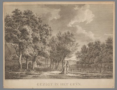ゲインのほとりを歩くカップルのいる風景 Gezigt in het Geÿn (オブジェクトのタイトル) 作： Jan Evert Grave