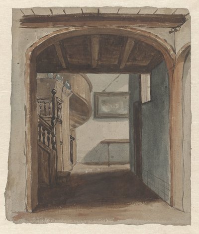 階段が見えるインテリア 作： Jan Fabius Czn (attributed to)