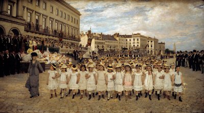 La revue des ecoles en 1878 ヤン・ヴァーハス（1834-1896）による絵画 1878年 日。2,41x4,02 m ブリュッセル、ボザール・ロワイヤル - 1878年の学校のパレード。ヤン・ヴァーハス（1834-1896）による絵画 作： Jan Frans Verhas