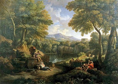 井戸に人がいる風景（油彩・キャンバス） 作： Jan Frans van Bloemen