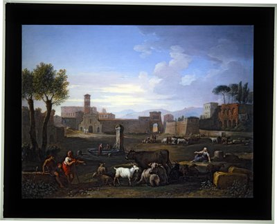 カプリチオ4枚セット；（1）カンポ・ヴァチーノ（キャンバス地） 作： Jan Frans van (1662 1749) Bloemen