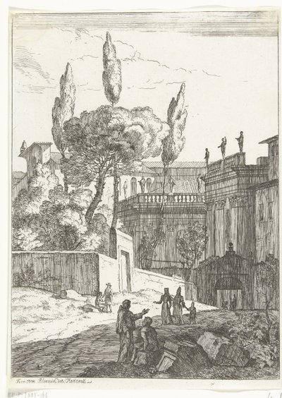 アンティークの建物と人物がいるイタリア風の風景 作： Jan Frans van Bloemen