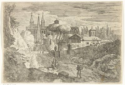 城壁で旅行者とイタリアの風景 作： Jan Frans van Bloemen