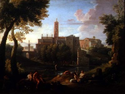 町の近くの人物のいる風景（81825組） 作： Jan Frans van Bloemen