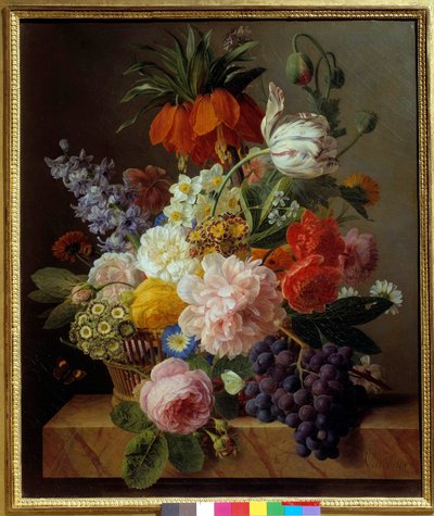 花と果物の絵 ヤン・フランツ・ファン・デル（1764-1840） 1827年 日0.63 x 0.52 m ルーアン美術博物館 作： Jan Frans van Dael