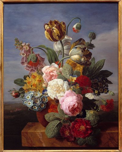 花瓶の中の花 ヤン・フランツ・ファン・デル（1764-1840）による絵画（ec.flam.） 1810年 薄さ：0．0.62x0.49 m オルレアン、美術博物館 作： Jan Frans van Dael