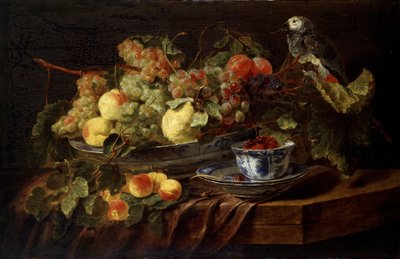 果物とオウムのある静物、1645年。 作： Jan Fyt