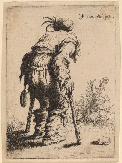 2 本の松葉杖を持った物乞い、1632 年。 作： Jan Georg van Vliet