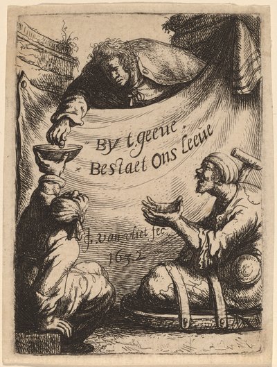タイトル ページ: 施しを受ける 2 人の障害者、1632 年。 作： Jan Georg van Vliet
