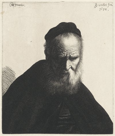 ひげと帽子をかぶった老人の胸像 Tronies after Rembrandt (シリーズタイトル) 作： Jan Gillisz. van Vliet