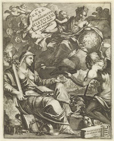教会と世界史の比喩 Willem Goeree のタイトル ページ、De kerklyke en Weereldlyke historien。 1729年 ウイット・ダールの教会と世界史 - 古代地球の説明 (オブジェクトのタイトル) 作： Jan Goeree