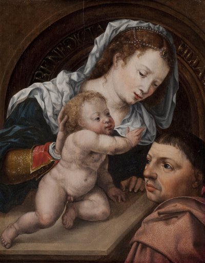幼いイエスを連れたマリアと絵の提供者 作： Jan Gossaert