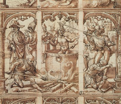 聖ヨハネ伝道者の殉教（紙に洗う） 作： Jan Gossaert