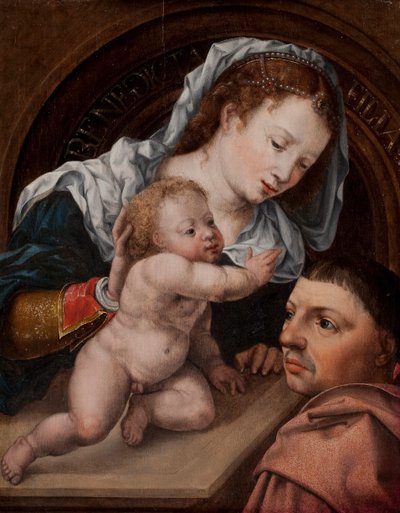 幼いイエスを連れたマリアと絵の提供者 作： Jan Gossaert