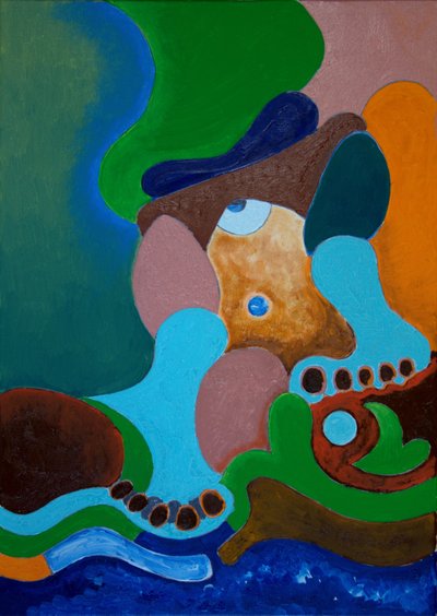 激しい殴打の後、巨人は井戸で傷を洗います、2009年（キャンバスに油彩） 作： Jan Groneberg