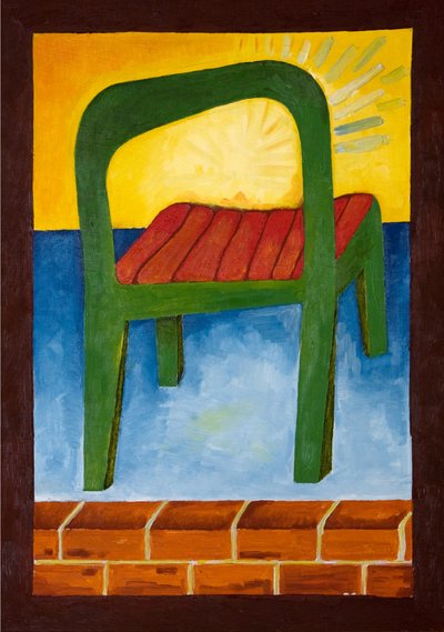 空気中の椅子、2005年（木に油彩） 作： Jan Groneberg
