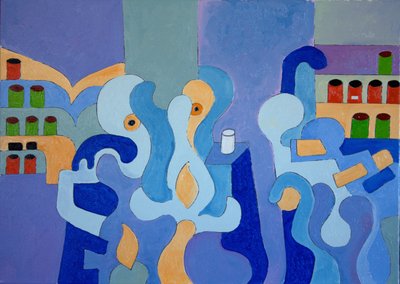 薬局の内部、2009年（キャンバスに油彩） 作： Jan Groneberg