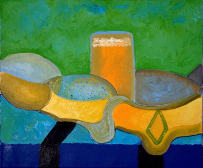 ビールと魚のある静物、2009年（キャンバスに油彩） 作： Jan Groneberg
