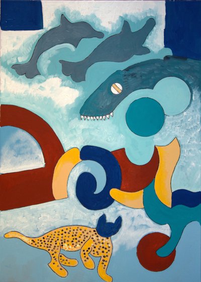 ヒョウの頭は青い、2009年（キャンバスに油彩） 作： Jan Groneberg