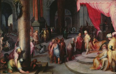ジョセフはファラオに父と兄弟を紹介します。1590年頃 作： Jan Harmensz Muller