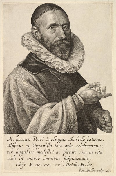 Jans Pietersz Sweelinckのポートレート、パブ。1624年（彫版 作： Jan Harmensz Muller
