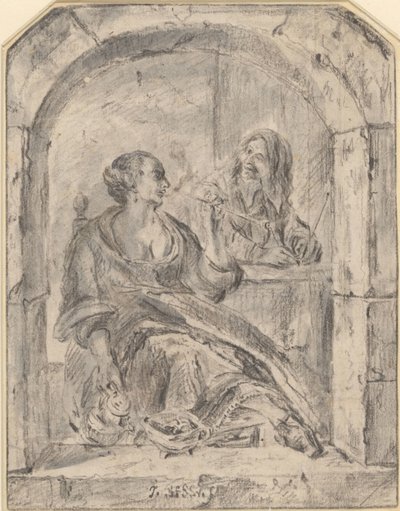 パイプを吸う女性と2本のパイプを持つ男性 作： Jan Havicksz. Steen (possibly)