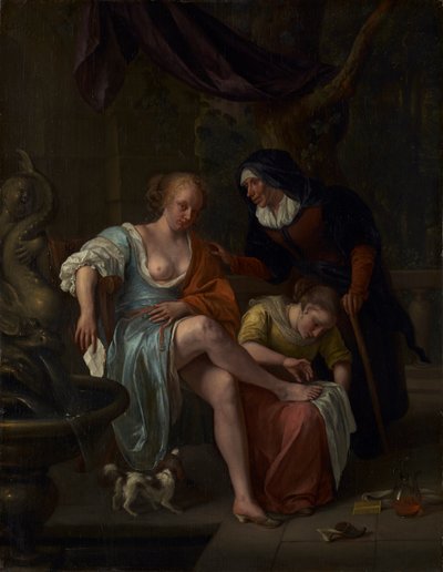 入浴後のバトシェバ、c.1670-5（パネルに油彩） 作： Jan Havicksz. Steen