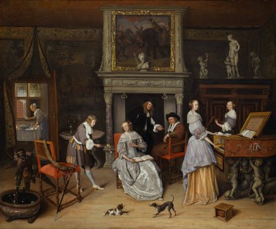 ヤン・ステーンとジェリット・シューテンの家族によるファンタジーのインテリア、c.1659-60（キャンバスに油彩） 作： Jan Havicksz. Steen