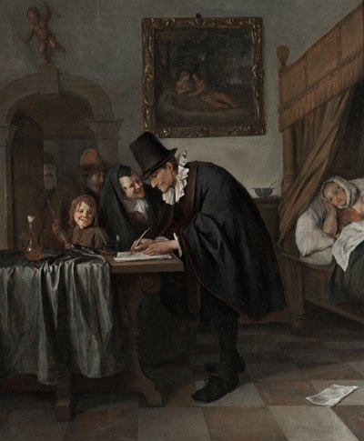 医者の見舞い》1665年頃（木に油彩） 作： ヤン・ハビックス。スティーン