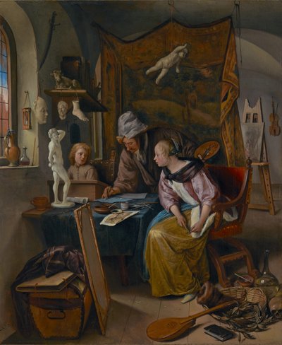 ドローイングレッスン、1665年頃（パネルに油彩） 作： Jan Havicksz. Steen