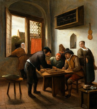 インテリアのトリックトラックプレーヤー、 作： Jan Havicksz. Steen