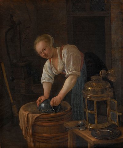 金属製品を磨く女性 作： Jan Havicksz. Steen