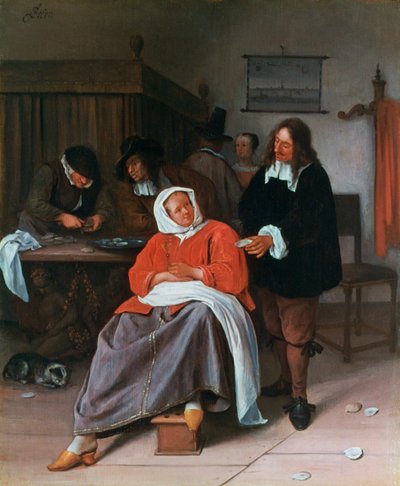 カキを女性に提供する男性、c1660-1665 作： Jan Havickszoon Steen