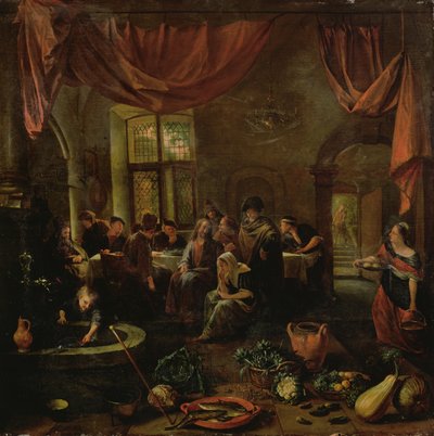 マーサとマリアの家のキリスト、1655年頃 作： Jan Havickszoon Steen