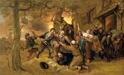 居酒屋の外の農民と兵士-オランダのレイプの寓話 作： Jan Havickszoon Steen