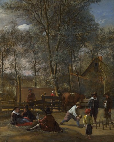 インの外のスキットルプレーヤー、1660〜63年頃 作： Jan Havickszoon Steen